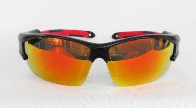 black sunglass red REVO lens